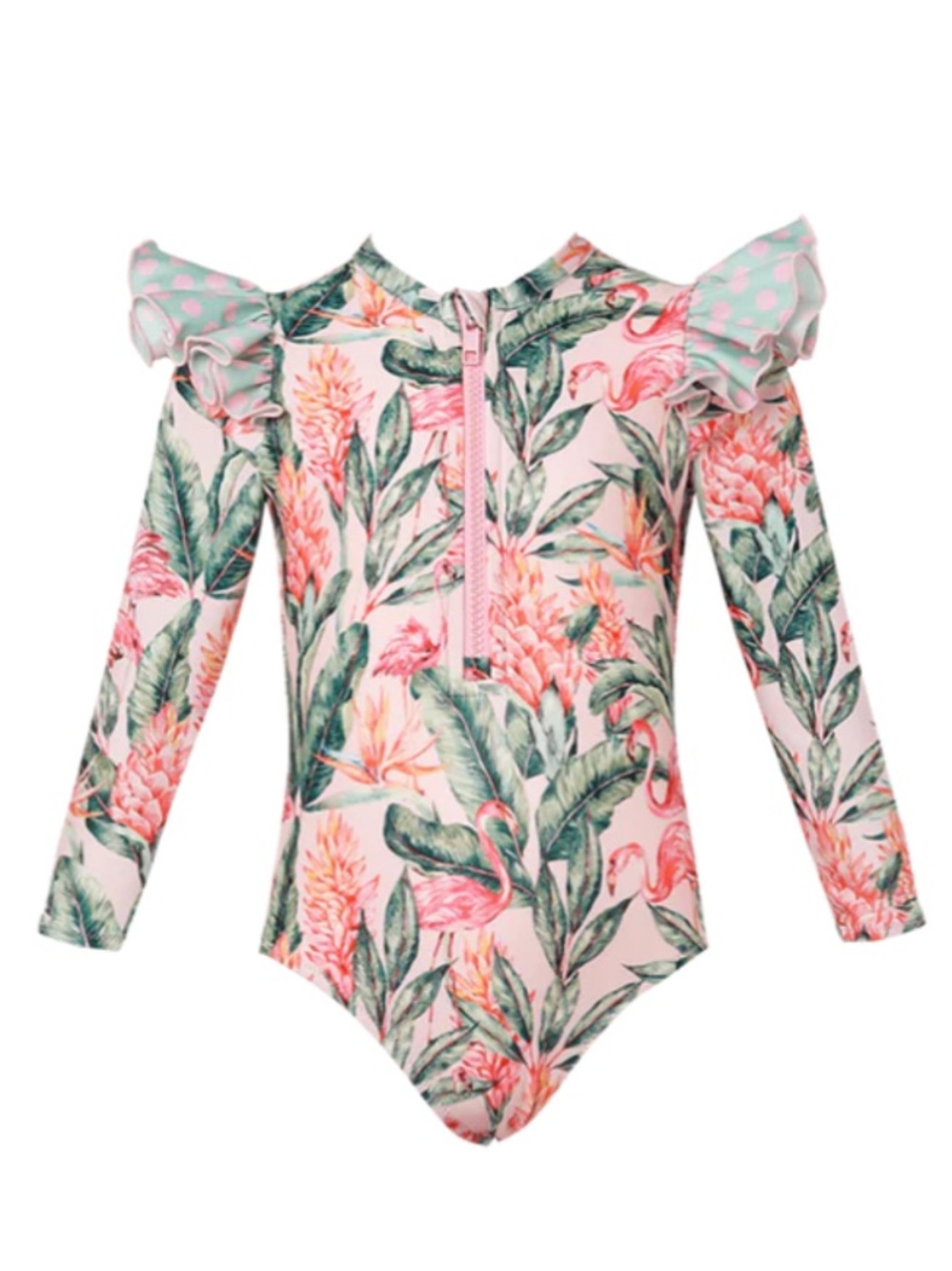 Lia Sahara Italy Floral Long-Sleeve Rashguard Swimsuit with Front Zip